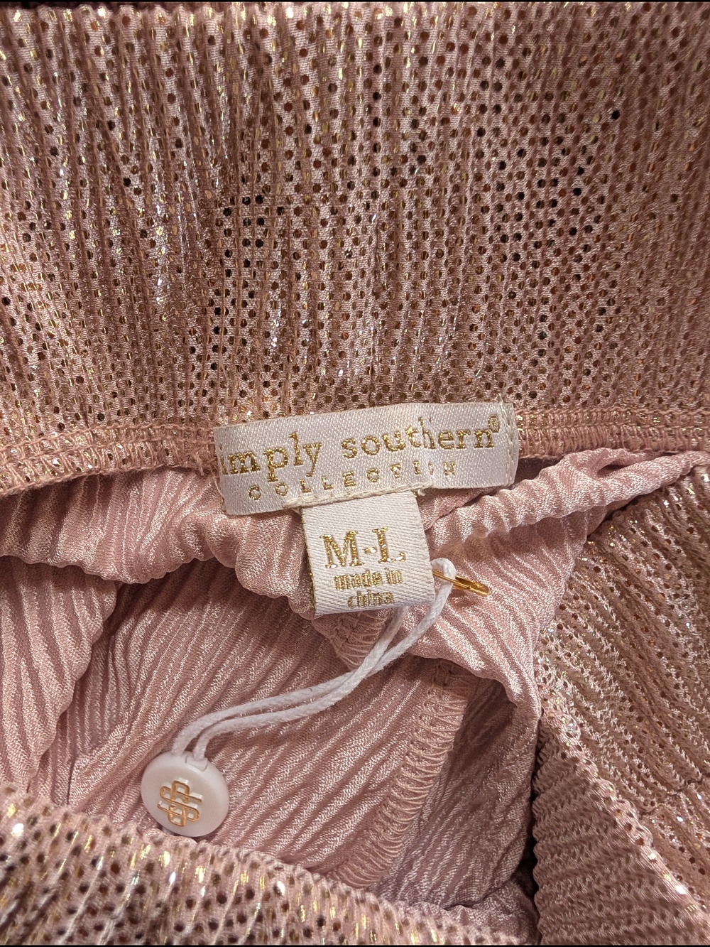 NWT Simply Southern Shimmery Blush Wide-Leg Pants Size M-L - Picture 3 of 6